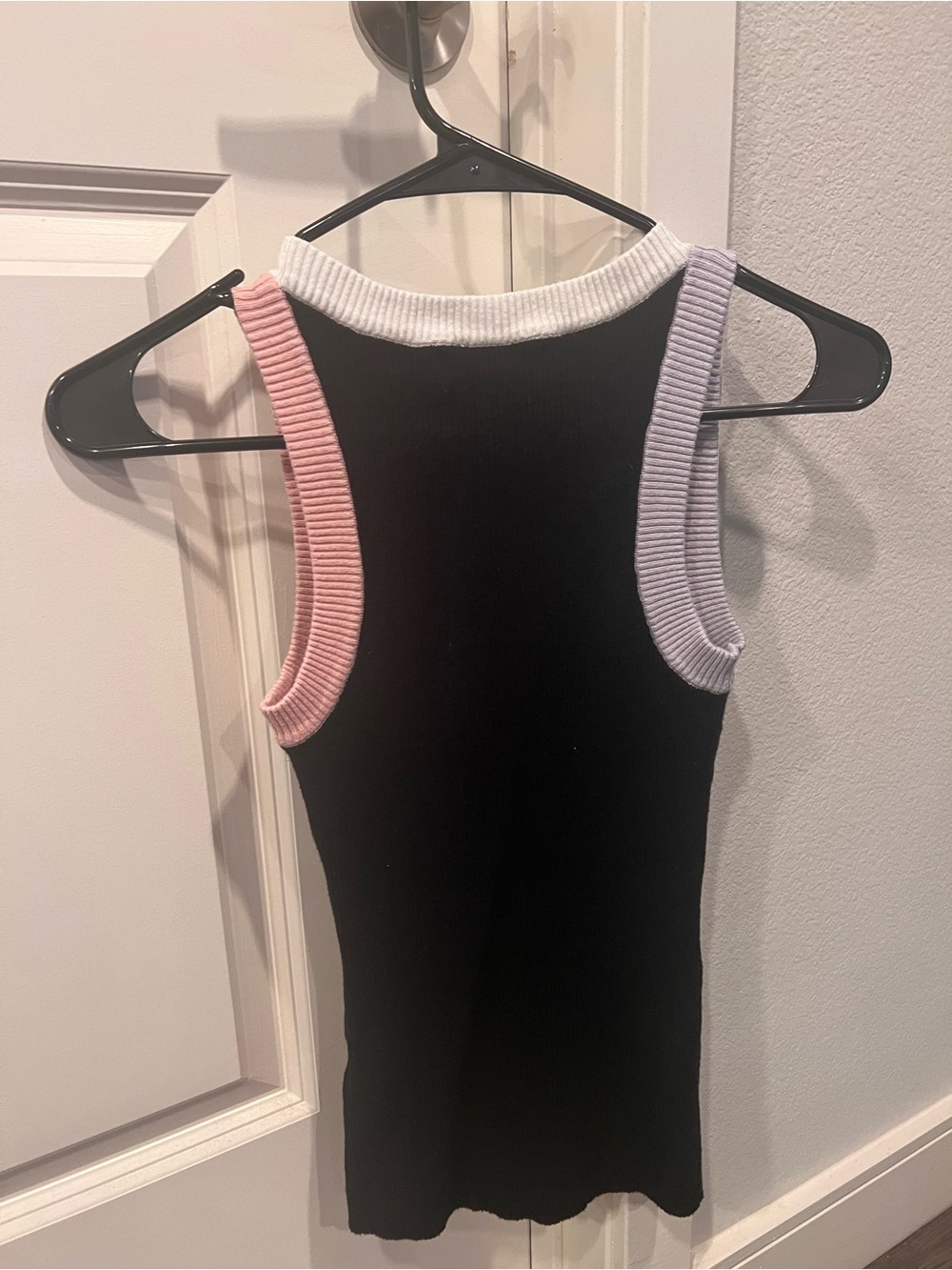 Black Ribbed Tank with Pink & Lavender Trim - Women's